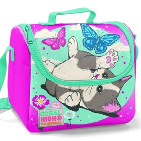 Coral High Coral High Pembe-Yeşil Kedi Baskılı Termoslu Beslenme Çantası - Kız Çocuk (Pembe) Beslenme Çantası