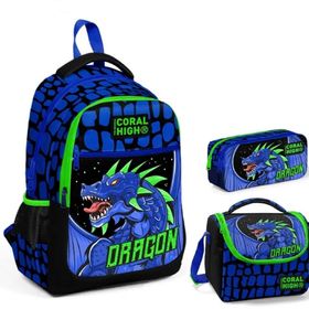 Coral High Erkek Çocuk Mavi Yeşil Dragon Üçlü Ilkokul Okul Çanta Seti