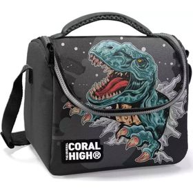 Coral High Erkek Çocuk Siyah Dinazor USB Soketli Beslenme Çantası Seti