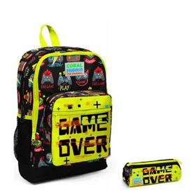 Coral High Erkek Çocuk Usb Soketli Game Over Baskılı İlkokul Sırt Çantası ve Kalemlik Seti