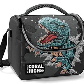 Coral High Erkek Okul Okul Beslenme Çantası - Siyah Gri Dinazor - Termal Astarlı