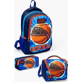Coral High GOSET0114405 Kids Lacivert Mavi Basketbol Desenli 3’lü Okul Çanta Seti