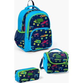 Coral High GOSET0123406 Kids Mavi Lacivert Monster Truck Desenli 3'lü Okul Çanta Seti