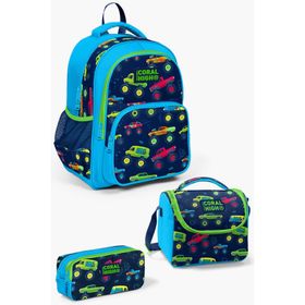 Coral High GOSET0123406 Kids Mavi Lacivert Monster Truck Desenli 3'lü Okul Çanta Seti