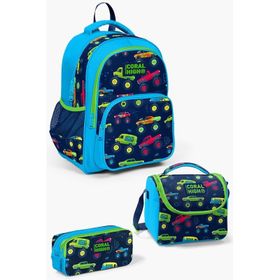 Coral High GOSET0123406 Kids Mavi Lacivert Monster Truck Desenli 3'lü Okul Çanta Seti