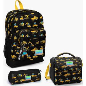 Coral High GOSET0123475 Kids Siyah Sarı İş Makinesi Desenli Kalemlik Beslenme 3’lü Okul Çanta Seti