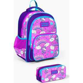Coral High GOSET0223404 - İlköğretim Kids Mor Açık Pembe Unicorn Desenli 2'li Okul Çanta Seti