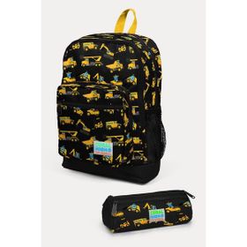 Coral High GOSET0223475 Kids Siyah Sarı İş Makinesi Desenli 2'li İlköğretim Okul Çanta Seti