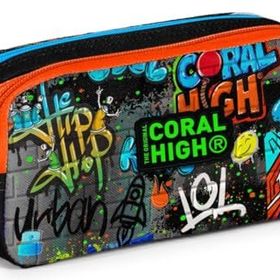 Coral High Iki Bölmeli Erkek Çocuk Siyah Grafiti Kalem Çantası Kalemlik