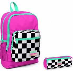 Coral High İlkokul- Pembe Damalı Sırt Çantası ve Kalemlik Seti
