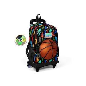 Coral High K121.1 Kids Siyah Basketbol Toplu Işıklı Tekerlekli Iki Bölmeli Çekçekli Sırt Çantası