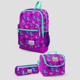Coral High K74SET02 Kids Koyu Pembe Su Yeşili Peri Desenli Dört Bölmeli Thermo Beslenme Çantası