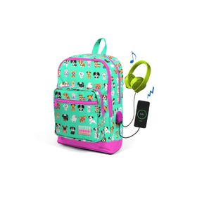 Coral High Kadın Su Yeşili Köpek Desenli Usb Şarjlı Kulaklık Çıkışlı Okul Sırt Çantası 23266 K74 Okul Çantası