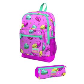 Coral High Kids Açık Pembe Su Yeşili Makaron Desenli 2'li Kız Çocuk Okul Çanta Seti