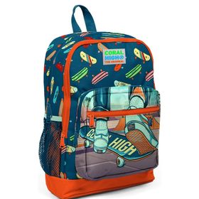 Coral High Kids Civit Neon Turuncu Kaykay Desenli Dört Bölmeli Okul Sırt Çantası