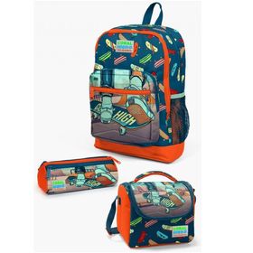 Coral High Kids Civit Neon Turuncu Kaykay Desenli USB Girişli 3’lü Erkek Çocuk Okul Çanta Seti