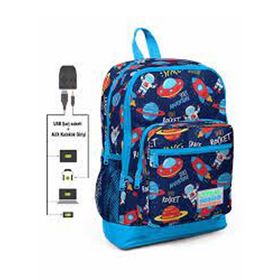 Coral High Kids Dört Gözlü Erkek Çocuk İlkokul Uzay Macerası Desenli Usb+aux Soketli Okul Çantası