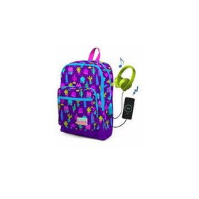 Coral High Kids Dört Gözlü Kız Çocuk İlkokul Çantası - Kaktüs Desenli - Usb+aux Soketli Okul Çantası