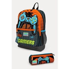 Coral High Kids Gri Turuncu Gamer Desenli 2Li Okul Canta Seti - Erkek Cocuk Okul Çantası
