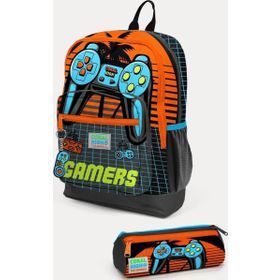 Coral High Kids Gri Turuncu Gamer Desenli 2Li Okul Canta Seti - Erkek Cocuk Okul Çantası