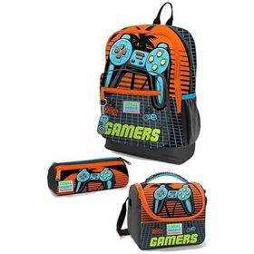 Coral High Kids Gri Turuncu Gamer Desenli 3’Lu Okul Canta Seti - Erkek Cocuk Okul Çantası