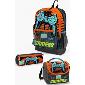 Coral High Kids Gri Turuncu Gamer Desenli 3’Lu Okul Canta Seti - Erkek Cocuk Okul Çantası