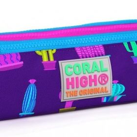 Coral High Kids Kaktüs Desenli Üç Bölmeli Kalem Çantası - Kız Kalemlik