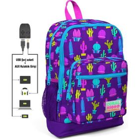 Coral High Kids Kaktüs Desenli Usb + Aux Soketli Dört Gözlü İlkokul Okul Çantası