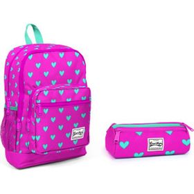 Coral High Kids Kalp Desenli Okul Çantası + Pembe - Mavi Kalemlik