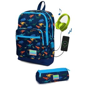 Coral High Kids Lacivert Dinazor Desenli USB'li 2'li Erkek Çocuk Okul Çantası