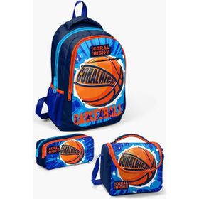 Coral High Kids Lacivert Mavi Basketbol Desenli 3’lü Okul Çanta Seti SET0114405 Okul Çantası