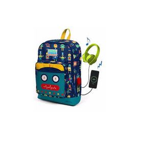 Coral High Kids Lacivert Robot Desenli Usb Şarjlı Kulaklık Çıkışlı Okul Sırt Çantası