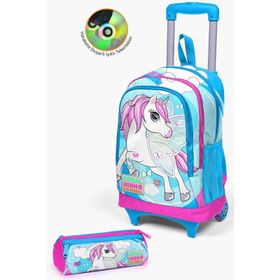 Coral High Kids Mavi Neon Pembe Unicorn Desenli Çekçekli 2'li Çanta Seti SET0223911 Okul Çantası