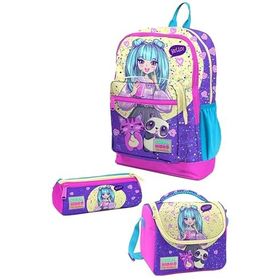 Coral High Kids Mor Pembe Anime Kız Desenli 3’lü Okul Çanta Seti