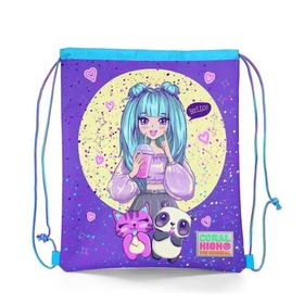 Coral High Kids Mor Pembe Anime Kız Desenli İpli Büzgülü Sırt 22435 Okul Çantası