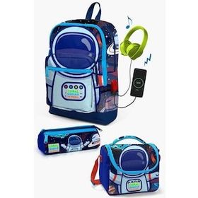 Coral High Kids Saks Mavi Astronot Desenli USB'li 3’lü Okul Çanta Seti - Erkek Çocuk Okul Çanta