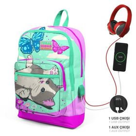 Coral High Kids Su Yeşili Pembe Kedi Desenli Usb'li 3’lü Okul Çanta Seti Set 23807 Okul Çanta