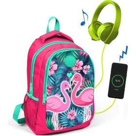 Coral High Kids Üç Bölmeli USB Şarjlı Kulaklık Çıkışlı - Mercan Okul Çantası