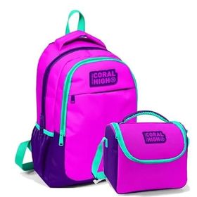 Coral High Kız Çocuk Okul Çantası ve Beslenme Çantası Seti - Pembe Mavi Okul Çanta