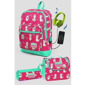 Coral High Kız Çocuk Pembe Lama Desenli Okul Çanta Seti