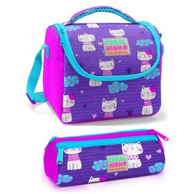 Coral High Kız Çocuk Pembe Mor Kedi Seti - Mor Pembe Kedi Beslenme Çantası