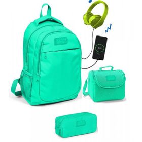 Coral High Kız Çocuk Su Yeşili 3lü Çanta Takımı - Usb Soketli Okul Çantas