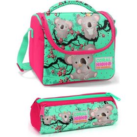 Coral High Kız Çocuk Yeşil Kırmızı Koala Seti - Pembe Yeşil Koala Beslenme Çantası