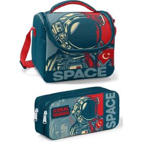 Coral High Lacivert Kırmızı Astronot Erkek Çocuk Seti - Yeşil Astronot Beslenme Çantası