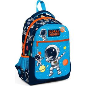 Coral High Lacivert Mavi Astronot Desenli Üç Bölmeli Okul Sırt Çantası Okul Çantası