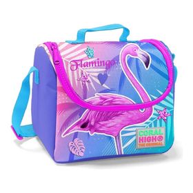 Coral High Mavi Flamingo Kız Çocuk Çekçek Çanta Seti - Işıklı Tekerlekler - Pembe Flamingo Okul Çantası