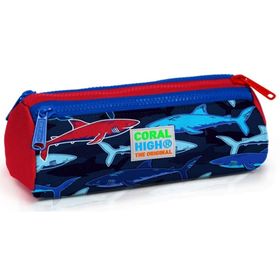 Coral High Mavi Köpekbalığı Baskılı Erkek Çocuk USB Soketli Beyaz Okul Çantası ve Beslenme Çantası Seti