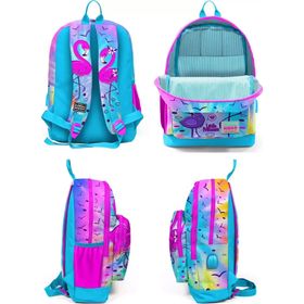 Coral High Mavi Pembe Flamingo Ilkokul ve Günlük Kız Çocuk - USB Soketli Okul Çantası
