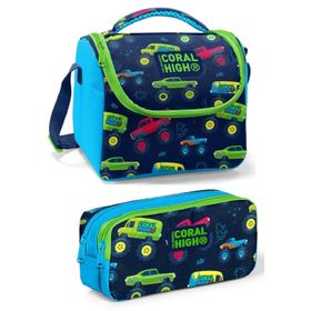 Coral High Mavi Yeşil Arabalar Erkek Çocuk Beslenme Çantası Set