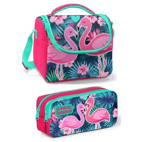 Coral High Mercan Yeşil Flamingo Kız Çocuk (Çok Renkli) Beslenme Çantası Seti